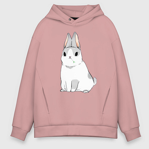 Мужское худи оверсайз Кролик жует траву / Пыльно-розовый – фото 1