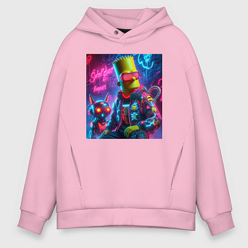 Мужское худи оверсайз Барт Симпсон с котом роботом - нейроарт / Светло-розовый – фото 1