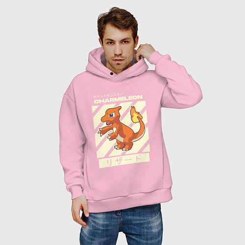 Мужское худи оверсайз Покемоны Чармелеон Charmeleon / Светло-розовый – фото 3