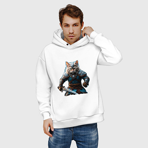 Мужское худи оверсайз Кот викинг / Белый – фото 3