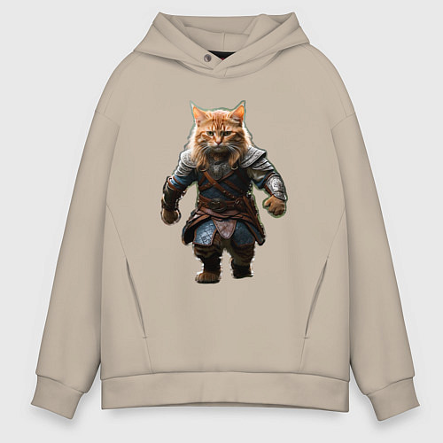 Мужское худи оверсайз Кот викинг / Миндальный – фото 1