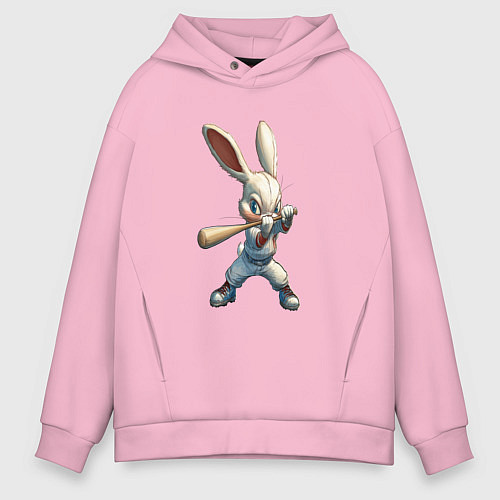 Мужское худи оверсайз Бейсбольный зайчик / Светло-розовый – фото 1