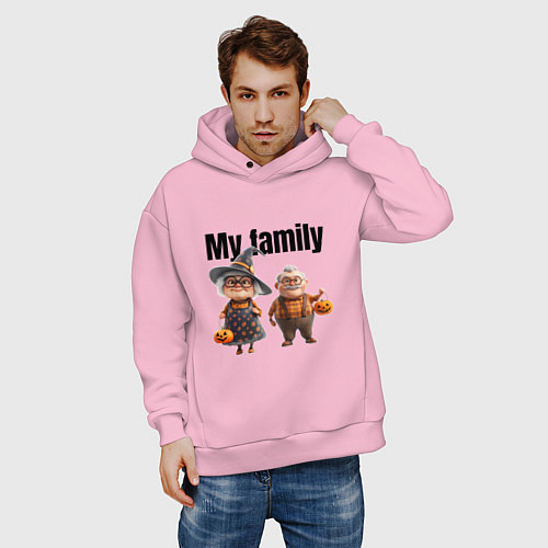 Мужское худи оверсайз Моя семья / Светло-розовый – фото 3