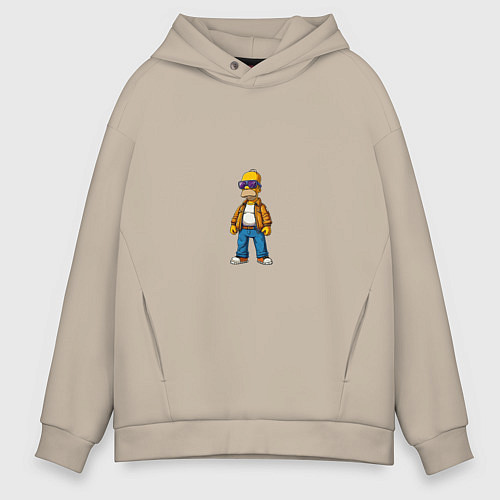 Мужское худи оверсайз Гомер Симпсон в крутых очках / Миндальный – фото 1