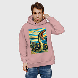 Толстовка оверсайз мужская Анаконда кричит на картине Эдварда Мунка - мем иск, цвет: пыльно-розовый — фото 2