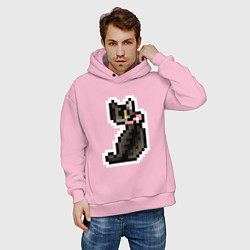 Толстовка оверсайз мужская Милая пиксельная кошка с розовым ошейником, цвет: светло-розовый — фото 2