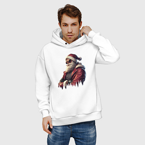 Мужское худи оверсайз Крутой брутальный Дед Мороз / Белый – фото 3
