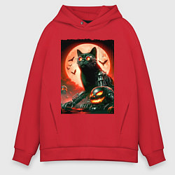 Толстовка оверсайз мужская Стимпанк кот в очках - нейроарт, цвет: красный