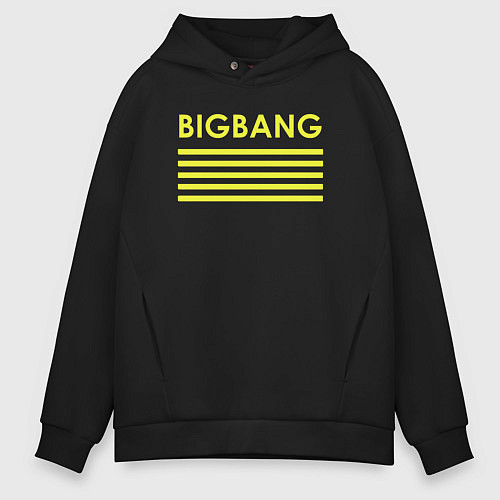 Мужское худи оверсайз Big bang с желтыми полосами / Черный – фото 1