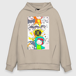 Толстовка оверсайз мужская Exo в костюмах животных, цвет: миндальный