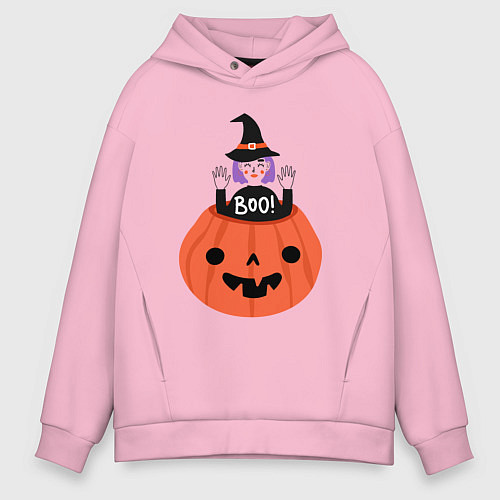Мужское худи оверсайз Ведьма в тыкве / Светло-розовый – фото 1