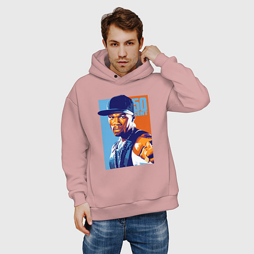 Мужское худи оверсайз 50 cent rapper / Пыльно-розовый – фото 3