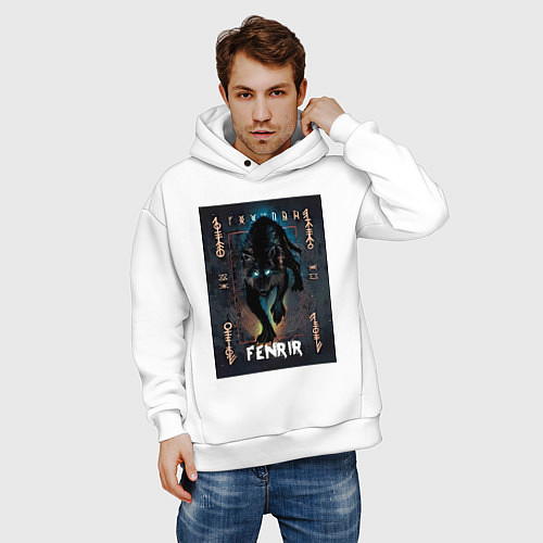 Мужское худи оверсайз Fenrir black vinyl / Белый – фото 3