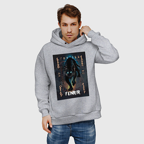 Мужское худи оверсайз Fenrir black vinyl / Меланж – фото 3