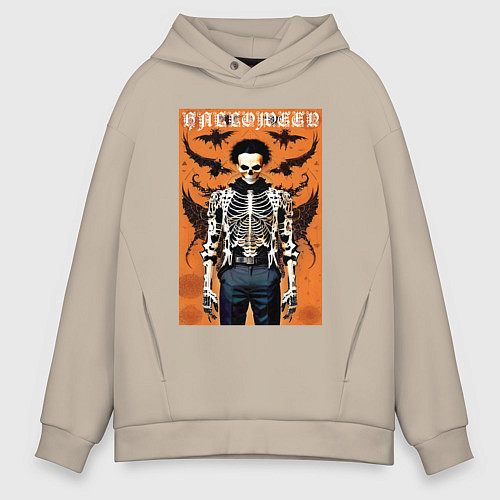 Мужское худи оверсайз Cool skeleton - halloween poster / Миндальный – фото 1