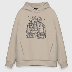 Толстовка оверсайз мужская Олень в ночном лесу, цвет: миндальный