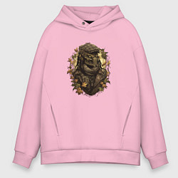 Толстовка оверсайз мужская Осенний хищник в кепке, цвет: светло-розовый