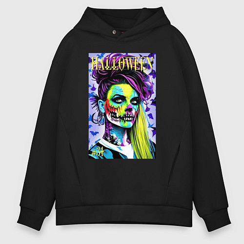 Мужское худи оверсайз Halloween zombie - magazin cover / Черный – фото 1