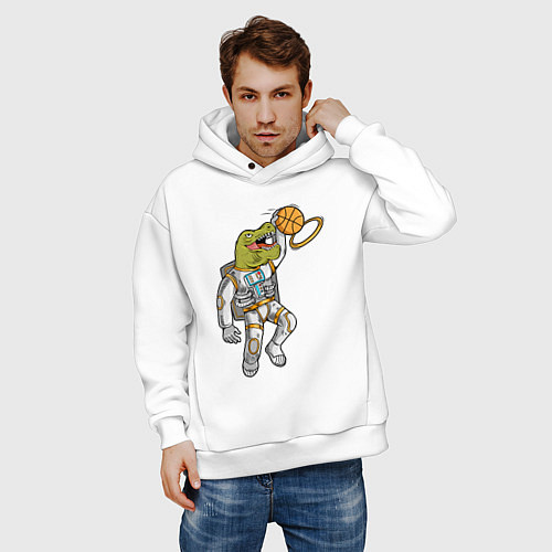Мужское худи оверсайз Динозавр баскетболист / Белый – фото 3
