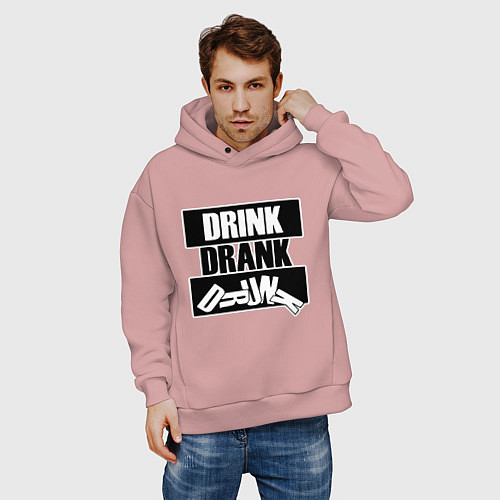 Мужское худи оверсайз Пить выпить пьяный / Пыльно-розовый – фото 3