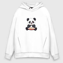 Толстовка оверсайз мужская Панда ест суши, цвет: белый