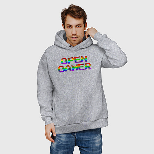 Мужское худи оверсайз Open gamer logo / Меланж – фото 3