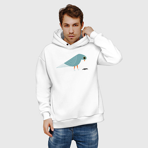Мужское худи оверсайз Голубь и семечки / Белый – фото 3