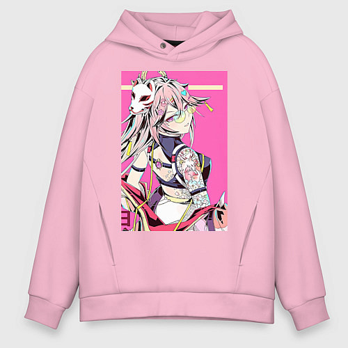 Мужское худи оверсайз Геншин Яэ Мико Гудзи Яэ / Светло-розовый – фото 1