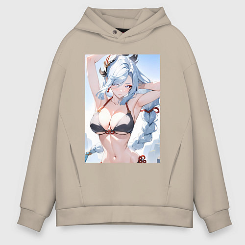 Мужское худи оверсайз Геншин Шэнь Хэ купальник / Миндальный – фото 1