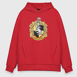 Толстовка оверсайз мужская Hufflepuff факультет университета Хогвартс с барсу, цвет: красный