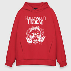 Толстовка оверсайз мужская Hollywood Undead rock dog, цвет: красный