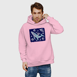 Толстовка оверсайз мужская Кит и космонавт, цвет: светло-розовый — фото 2