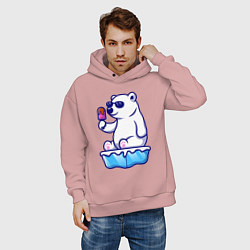 Толстовка оверсайз мужская Мишка с мороженым, цвет: пыльно-розовый — фото 2