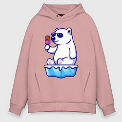Толстовка оверсайз мужская Мишка с мороженым, цвет: пыльно-розовый