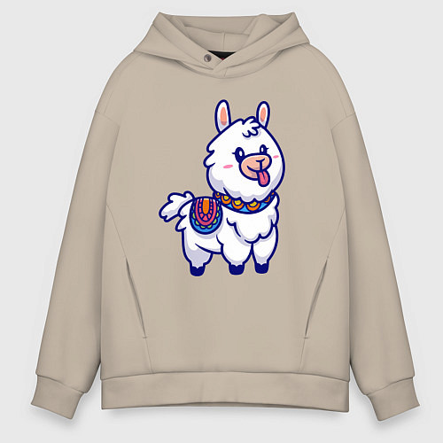 Мужское худи оверсайз Альпака показывает язык / Миндальный – фото 1