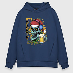 Толстовка оверсайз мужская Skull Santa, цвет: тёмно-синий