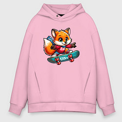 Толстовка оверсайз мужская Лисёнок крутой скейтбордист - нейроарт, цвет: светло-розовый