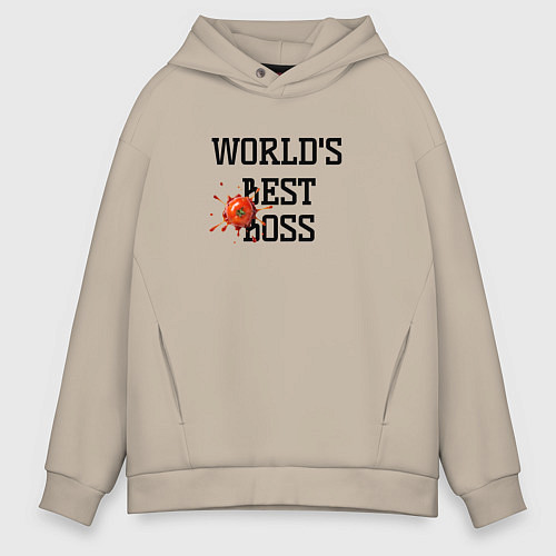 Мужское худи оверсайз Worlds best boss / Миндальный – фото 1