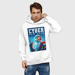 Толстовка оверсайз мужская Cyber new year - Santa Claus, цвет: белый — фото 2