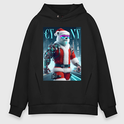 Мужское худи оверсайз Cyber new year - cyberpunk ai art / Черный – фото 1