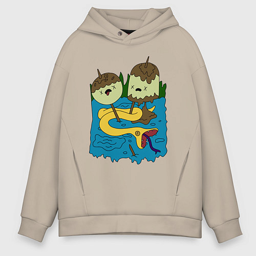 Мужское худи оверсайз Футболка Принцессы Жвачка / Миндальный – фото 1