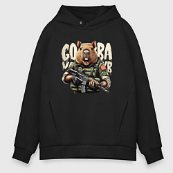 Толстовка оверсайз мужская Cool capybara - military style, цвет: черный