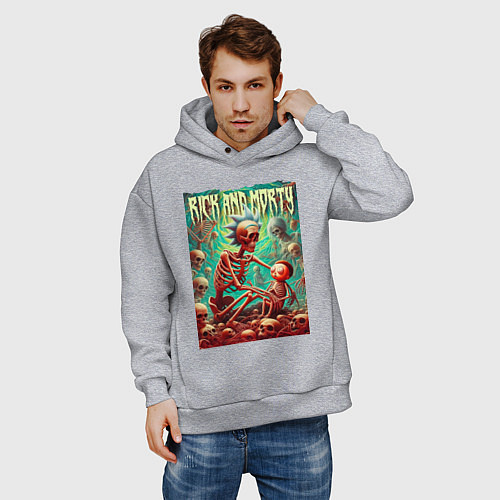 Мужское худи оверсайз Rick and Morty in the hell / Меланж – фото 3