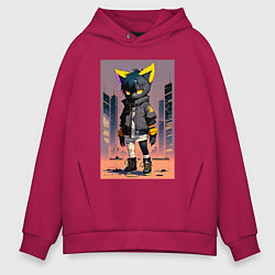 Толстовка оверсайз мужская Уличный котёнок хулиган - нейроарт, цвет: маджента