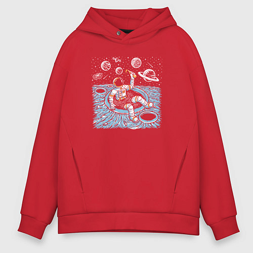 Мужское худи оверсайз Отдых на луне с пивком / Красный – фото 1