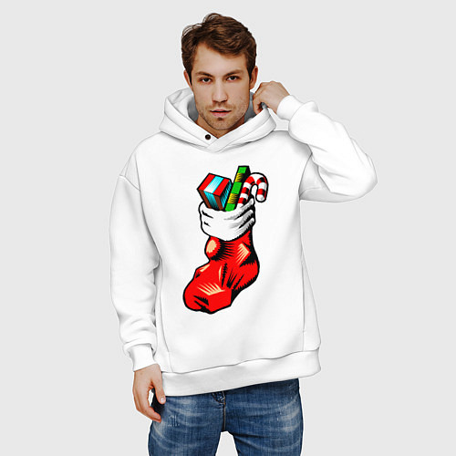 Мужское худи оверсайз Рождественский чулок / Белый – фото 3