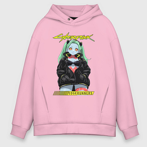 Мужское худи оверсайз Cyberpunk edge runners - rebecca / Светло-розовый – фото 1