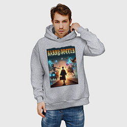 Толстовка оверсайз мужская Гарри Поттер с волшебной палочкой, цвет: меланж — фото 2