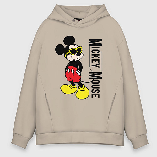 Мужское худи оверсайз Микки Маус и надпись / Миндальный – фото 1