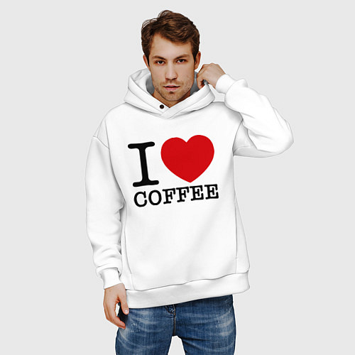 Мужское худи оверсайз I love coffee / Белый – фото 3